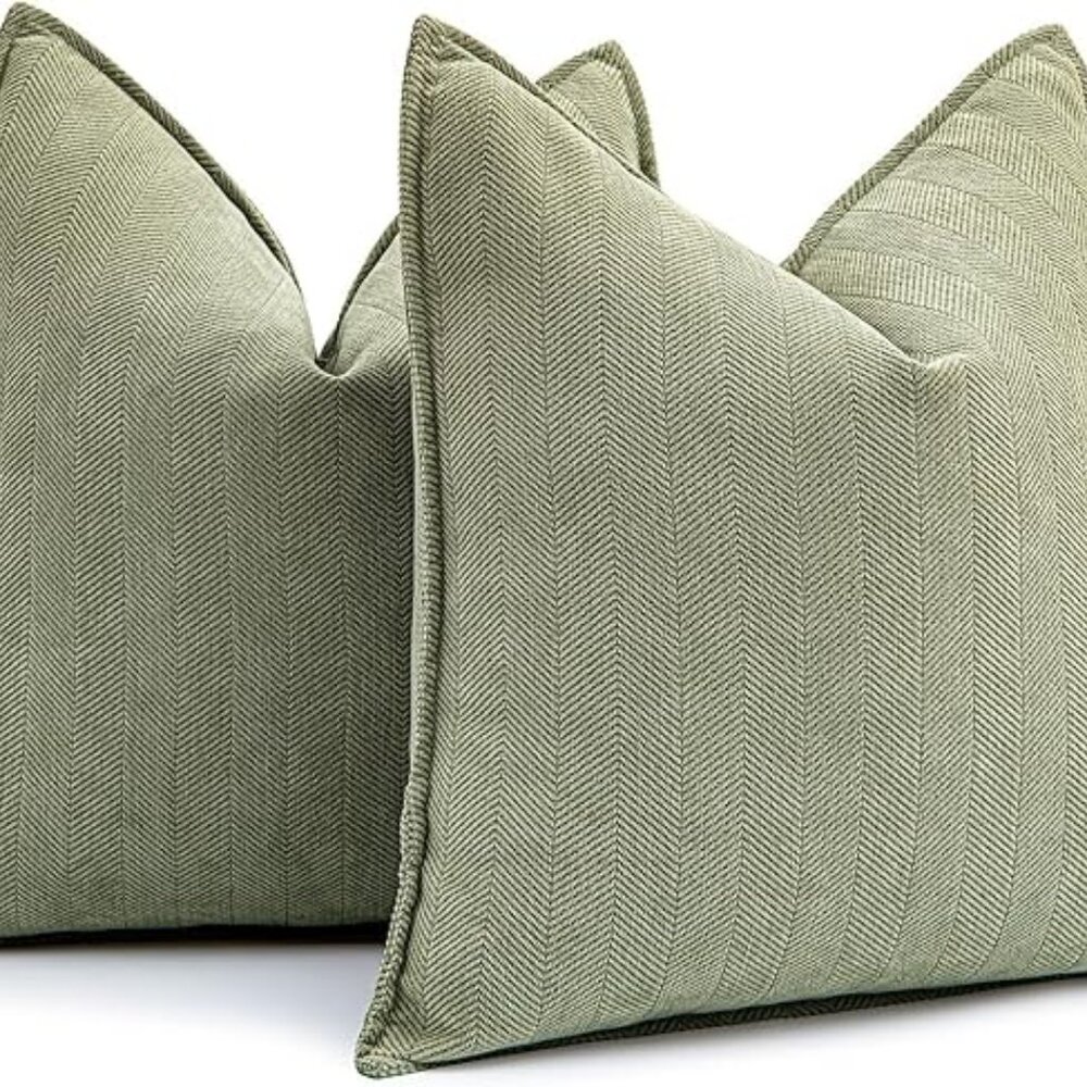 MIULEE Pack of 2 Sage Green Decorative Pillow Covers 22x22 Inch Soft Chenille Lu